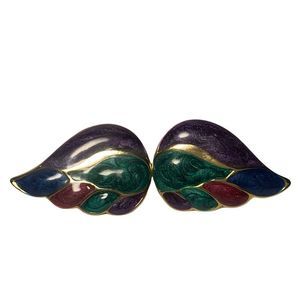 Vintage Cloisonne Earrings Costume Jewelry Clip Ons Angel Colorful
